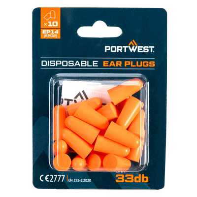 Portwest EP14 – PU Foam Ear Plugs Blister Pack (10 Pairs)